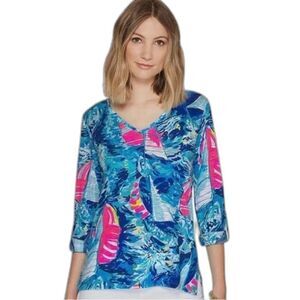 Lilly Pulitzer Jennifer Long Sleeve T-Shirt Medium Sparkling Blue Hey Bay Bay